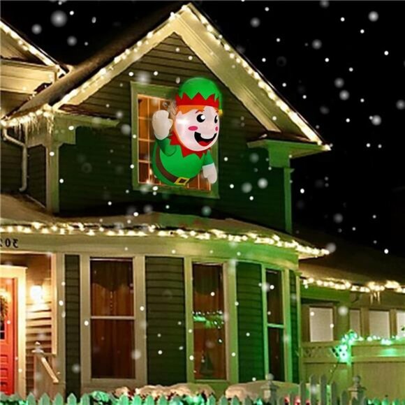 3.5 Ft Christmas Inflatable Santa Elf Lean Out from Window, with LED Lights - Picture 6 of 6